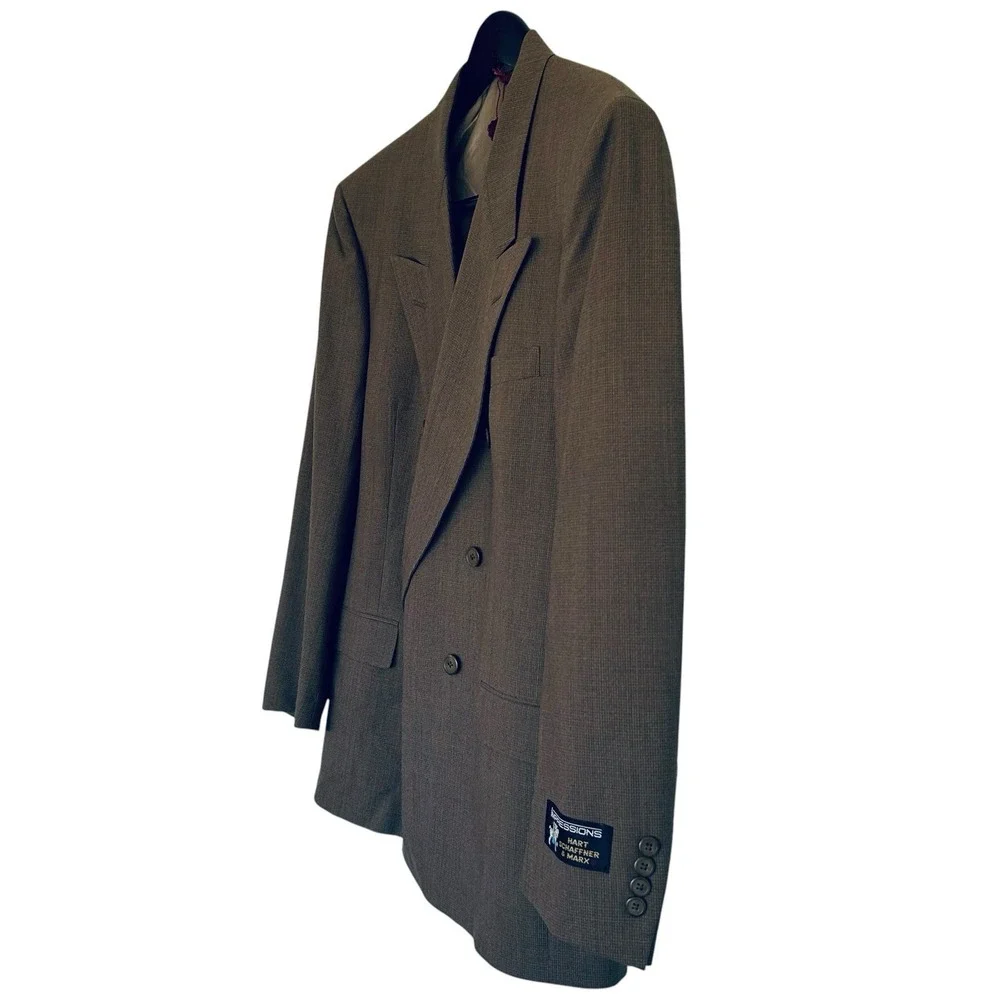 Hart Schaffner Marx Impressions Double Breasted Blazer 41R Brown Vintage NWT